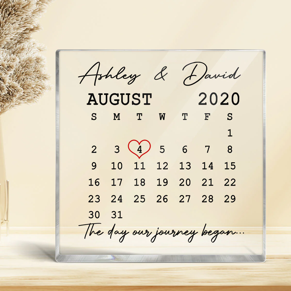The Day Our Journey Began Calendar Anniversary Personalized Acrylic Block Plaque