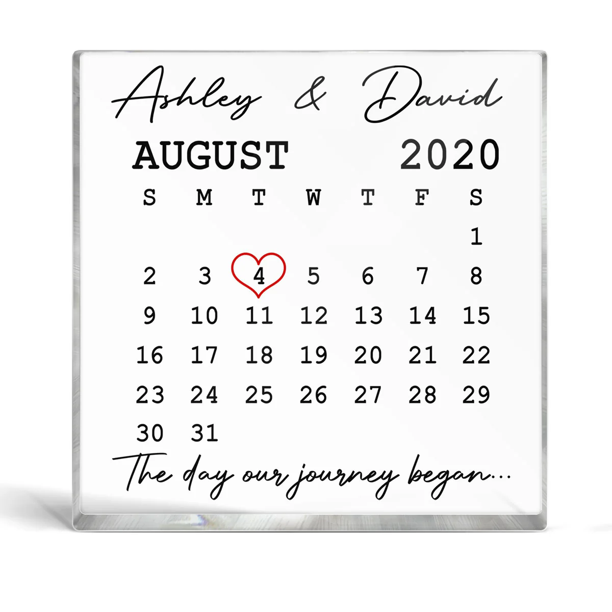 The Day Our Journey Began Calendar Anniversary Personalized Acrylic Block Plaque - Image 2