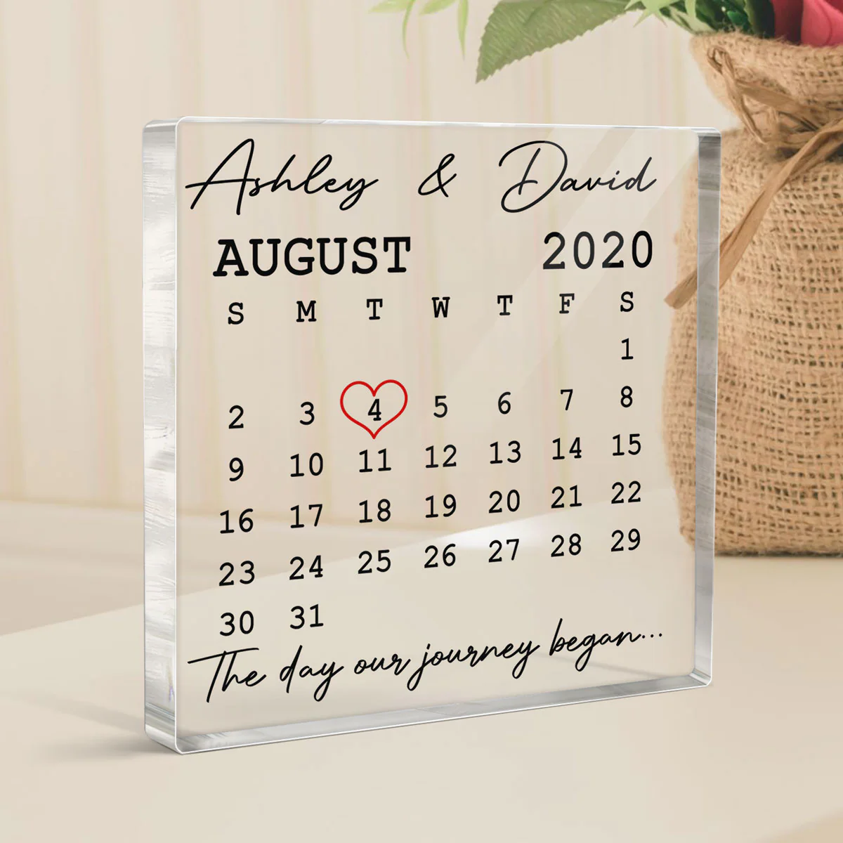 The Day Our Journey Began Calendar Anniversary Personalized Acrylic Block Plaque - Image 3