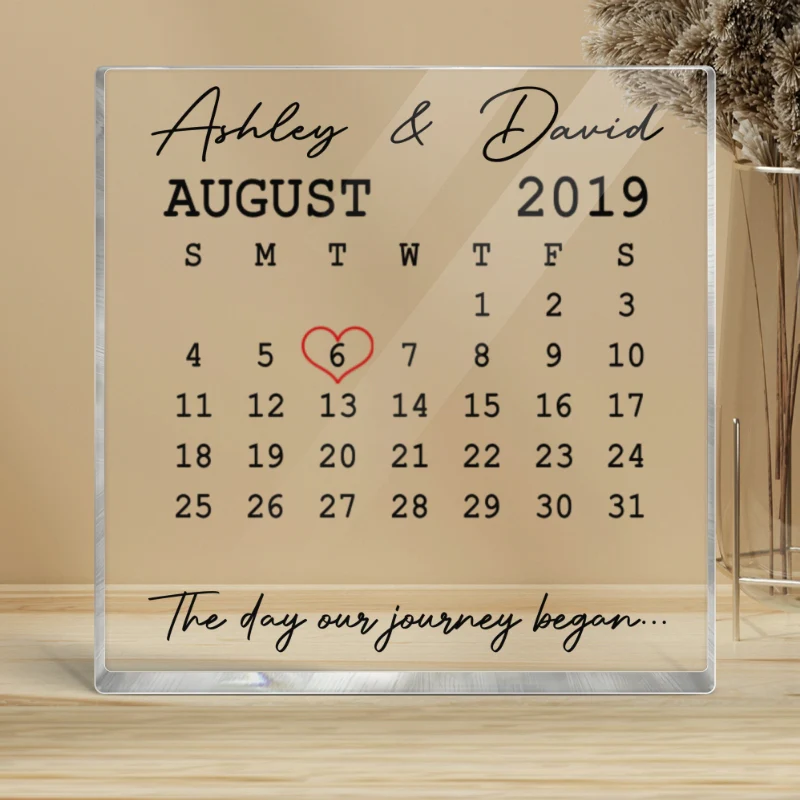 The Day Our Journey Began Calendar Anniversary Personalized Acrylic Block Plaque - Image 4
