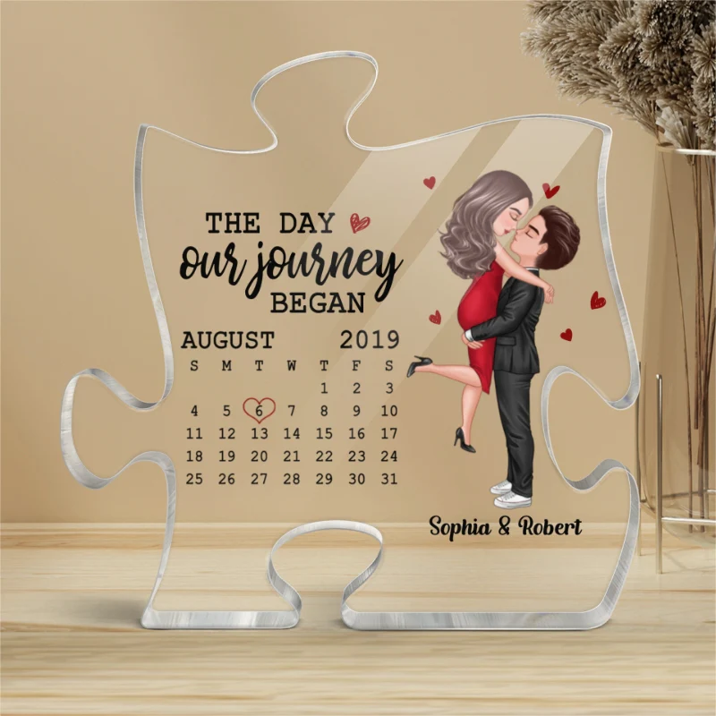 The Day Our Journey Began Couple Kissing Anniversary Date Calendar Personalized Puzzle Acrylic Plaque - Anniversary Gift For Couple - Gift For Him, Gift For Her - Image 4