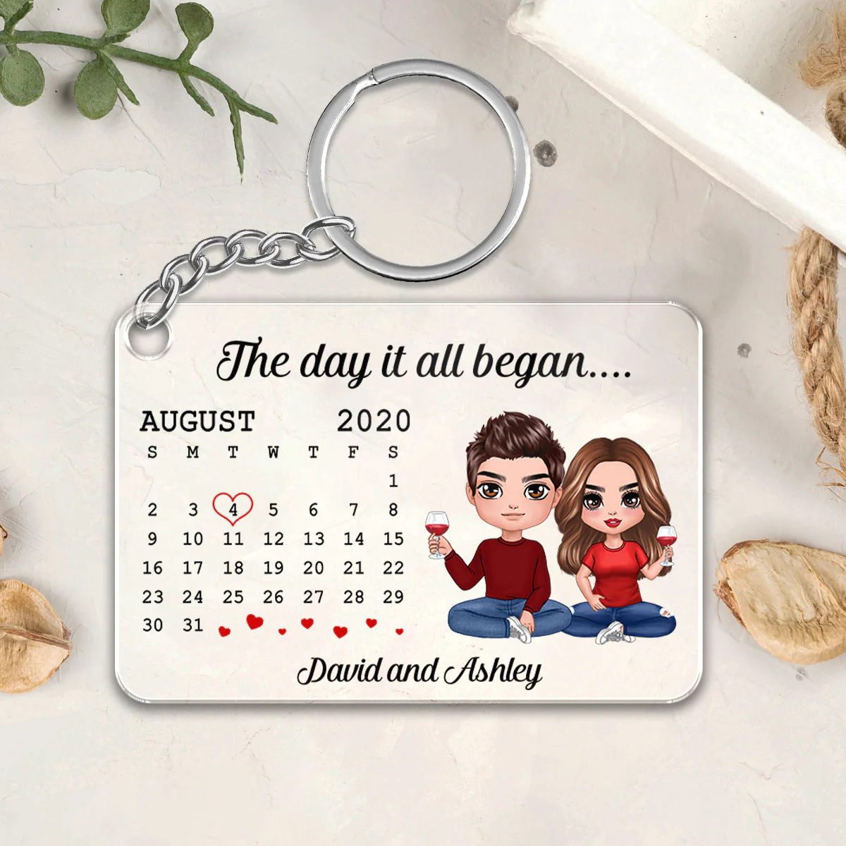 The Day Our Journey Began Couple Sitting Anniversary Date Calendar Personalized Acrylic Keychain