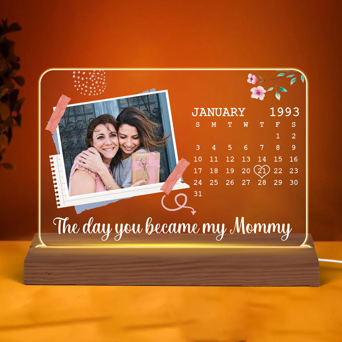 The Day You Became Calendar Date Photo Personalized Rectangle Shape Acrylic Plaque With LED Night Light - Image 3