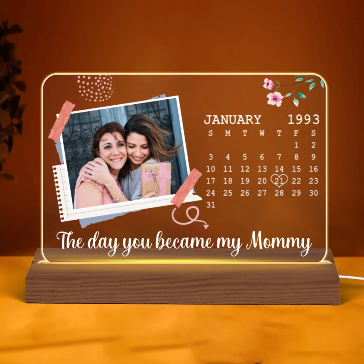 The Day You Became Calendar Date Photo Personalized Rectangle Shape Acrylic Plaque With LED Night Light - Image 5