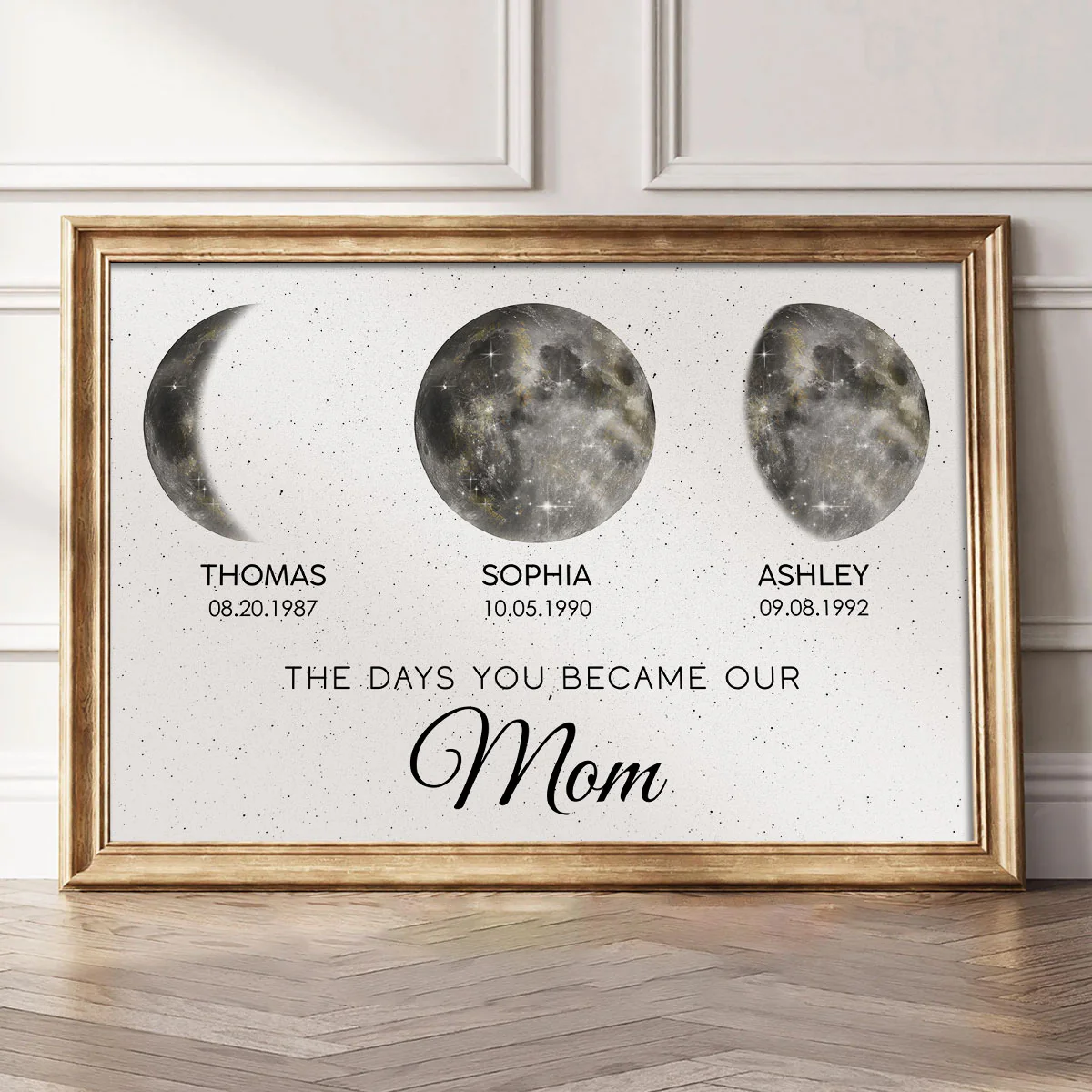 The Day You Became Mom Custom Birth Moon Phase Golden Dust Personalized Poster | A Heartfelt Gift for Mom’s Birthday, Mother’s Day, or Just Because - Image 5
