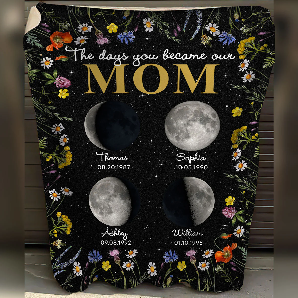 The Day You Became Mom Grandma Custom Birth Moon Phase Floral Personalized Fleece Blanket, Gift - Image 3