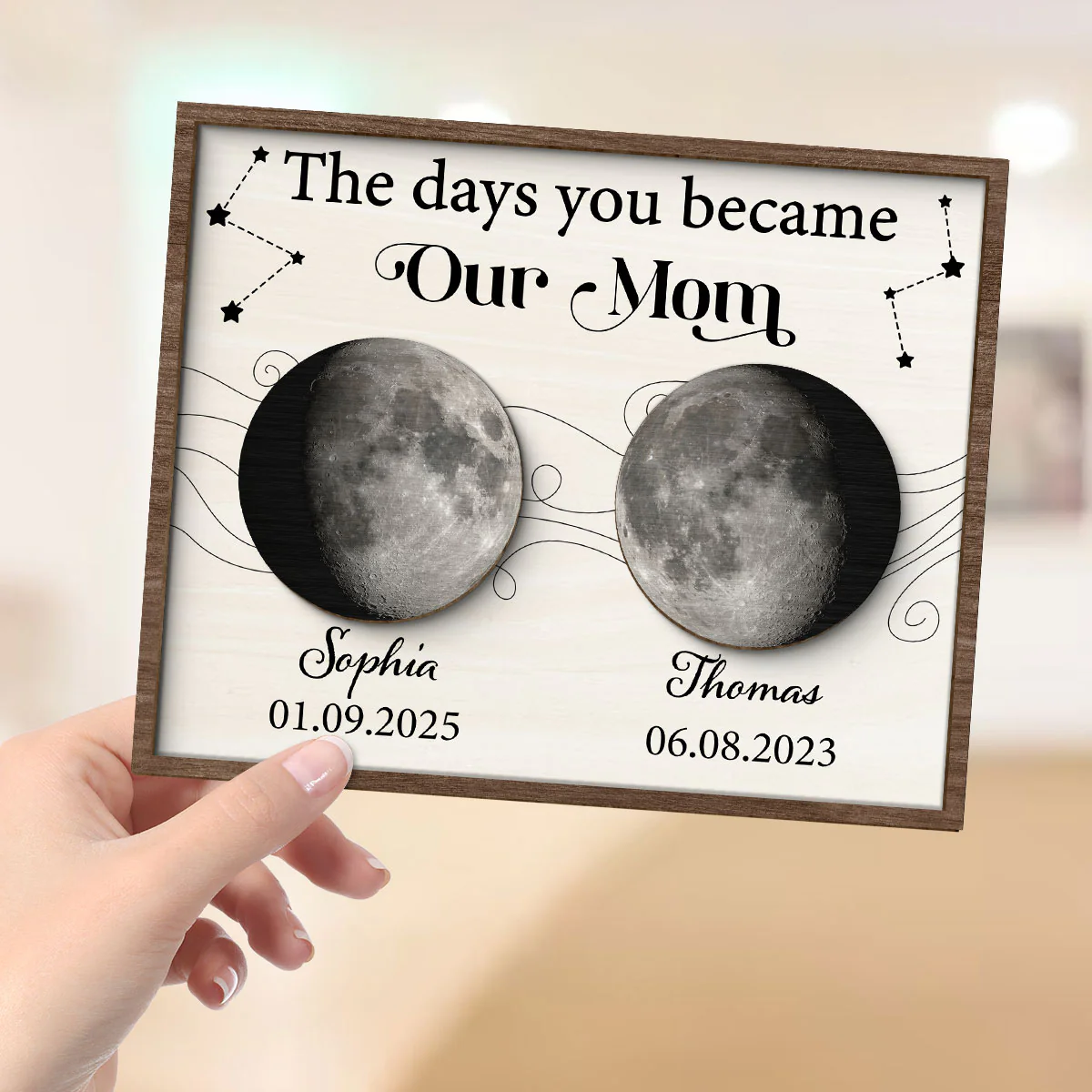 The Day You Became Mom Grandma Custom Birth Moon Phase Personalized 2-Layered Wooden Plaque, Gift - Image 4