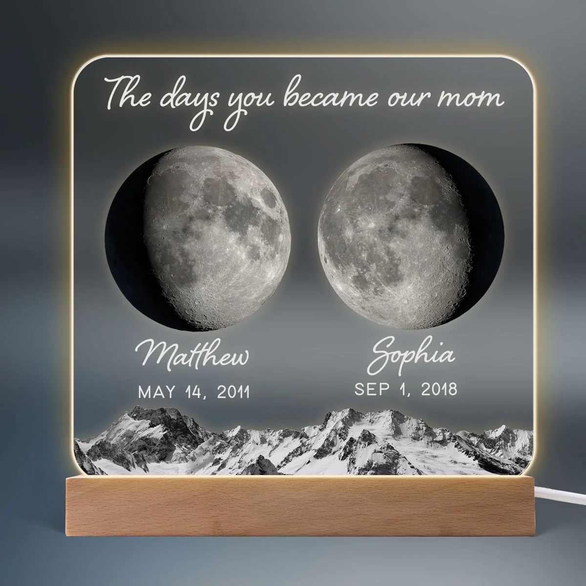 The Day You Became Mom Grandma Custom Birth Moon Phase Personalized Acrylic Warm LED Night Light, Gift - Image 3