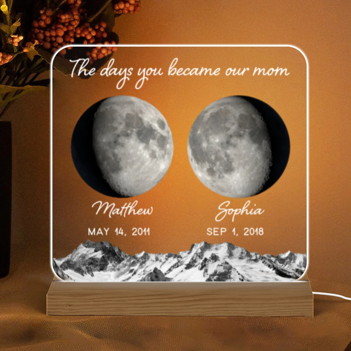 The Day You Became Mom Grandma Custom Birth Moon Phase Personalized Acrylic Warm LED Night Light, Gift - Image 5