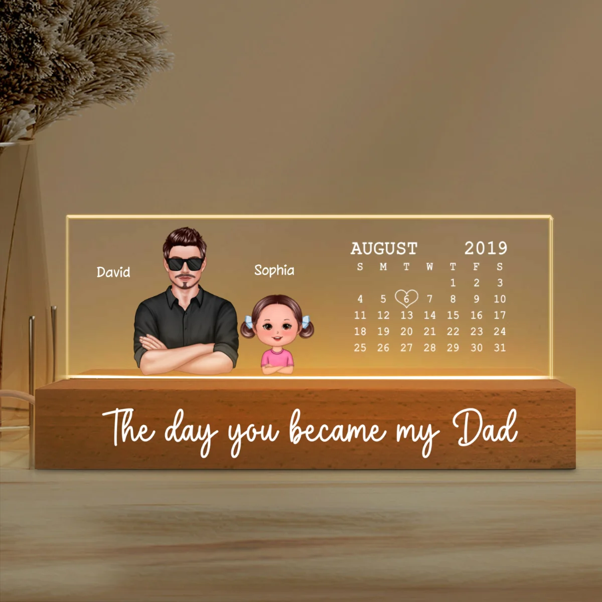 The Day You Became My Dad Calendar Date Personalized Acrylic Block LED Night Light, Perfect Father's Day Gift For Husband - Image 5