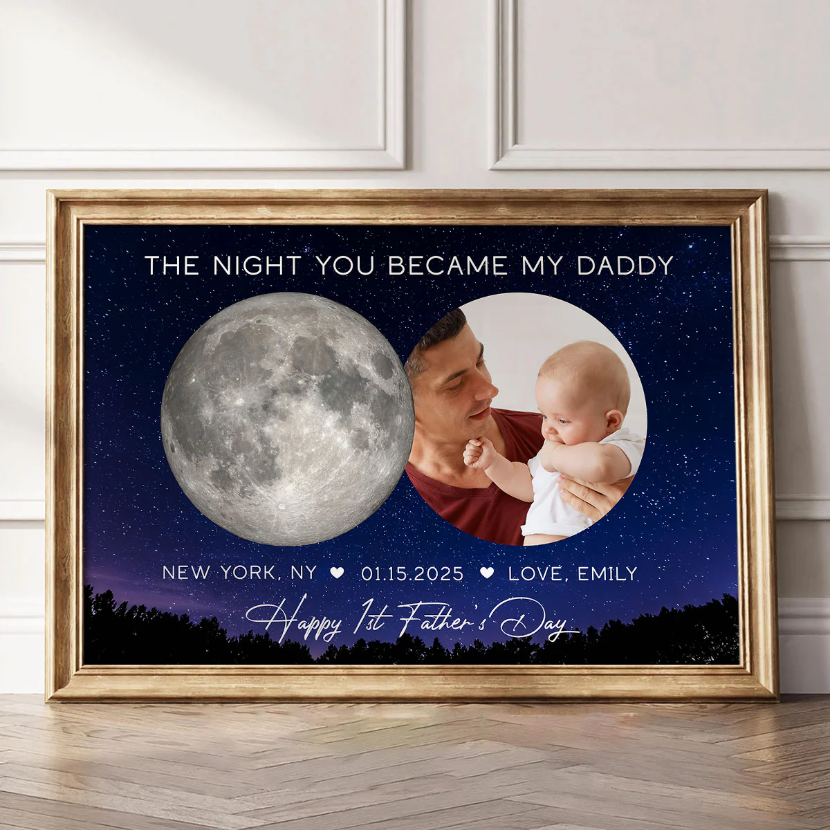 The Day You Became My Dad From Baby Happy 1st Father's Day Custom Birthday Moon Phase Personalized Poster| Father's Day Gift For New Dad - Image 2