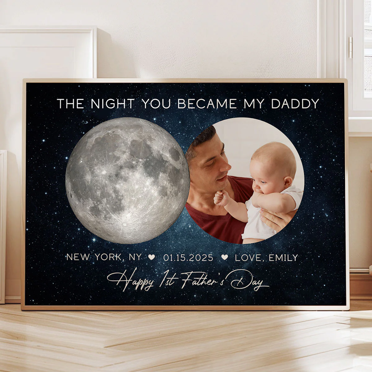 The Day You Became My Dad From Baby Happy 1st Father's Day Custom Birthday Moon Phase Personalized Poster| Father's Day Gift For New Dad - Image 5