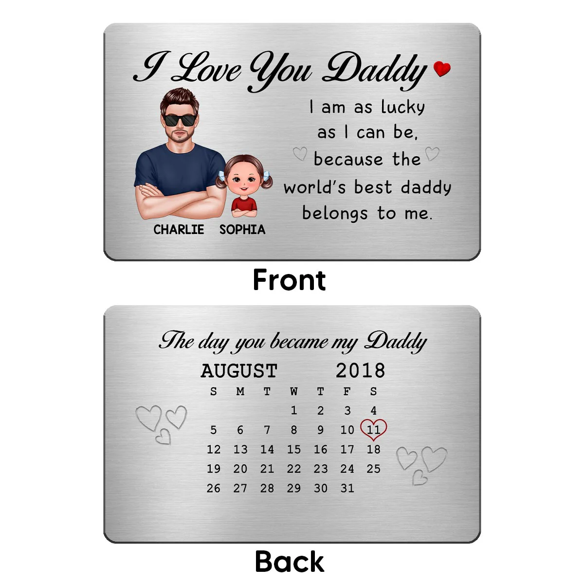 The Day You Became My Daddy Calendar Personalized Wallet Insert Metal Wallet Card - Image 2