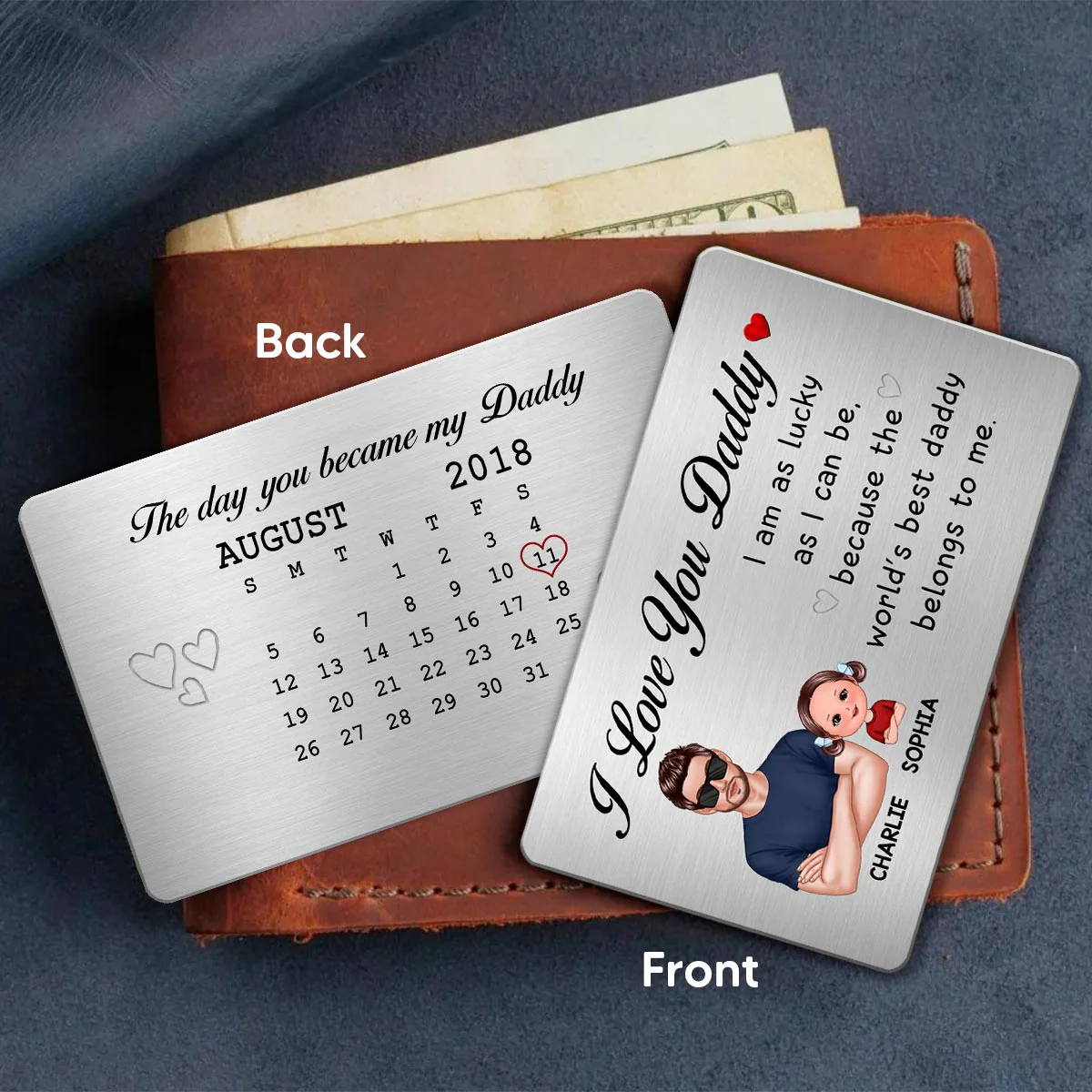 The Day You Became My Daddy Calendar Personalized Wallet Insert Metal Wallet Card - Image 3