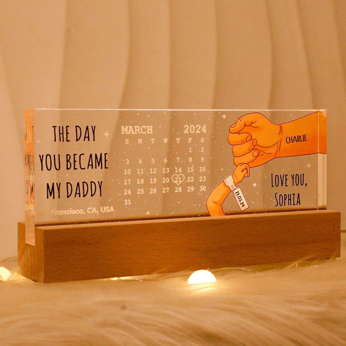 The Day You Became My Daddy Calendar Personalized Acrylic LED Night Light - Image 2
