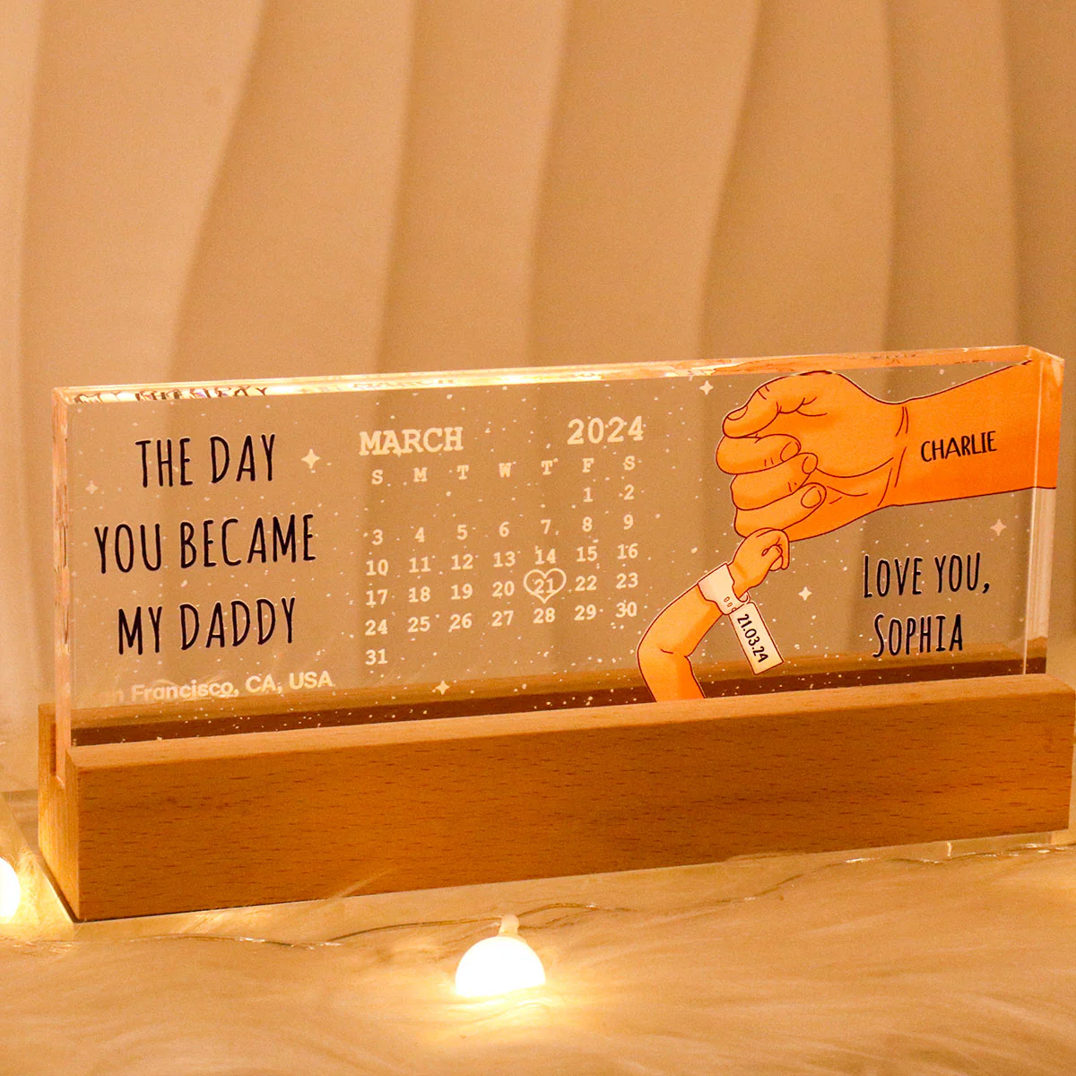 The Day You Became My Daddy Calendar Personalized Acrylic LED Night Light - Image 3