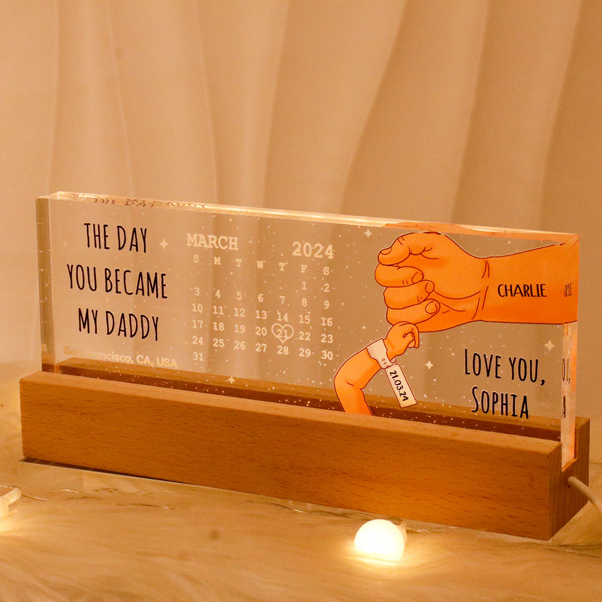 The Day You Became My Daddy Calendar Personalized Acrylic LED Night Light - Image 4