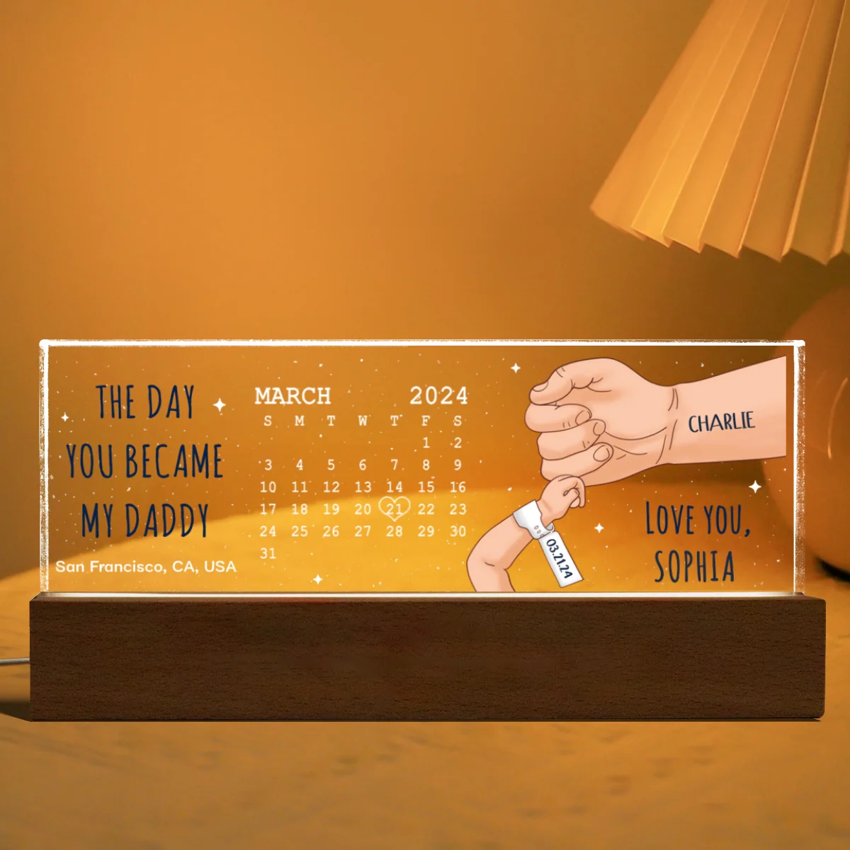 The Day You Became My Daddy Calendar Personalized Acrylic LED Night Light - Image 5