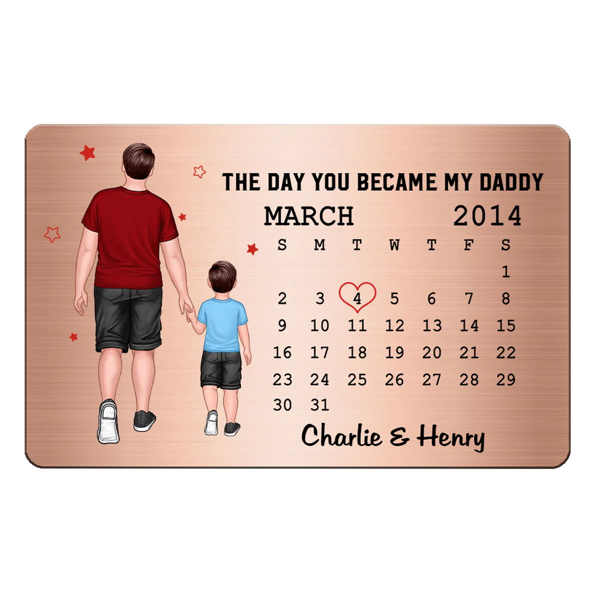 The Day You Became My Daddy Walking Dad & Kid Wallet Keepsake Personalized Metal Wallet Card - Image 2