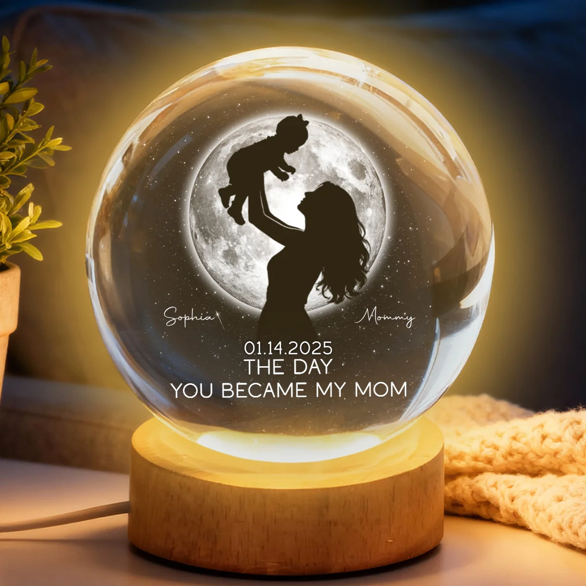The Day You Became My Mom, Custom Moon Phase by Date - Personalized Crystal Ball LED Night Light - Heartfelt Mother's Day Gift for Mom, Wife - Image 11