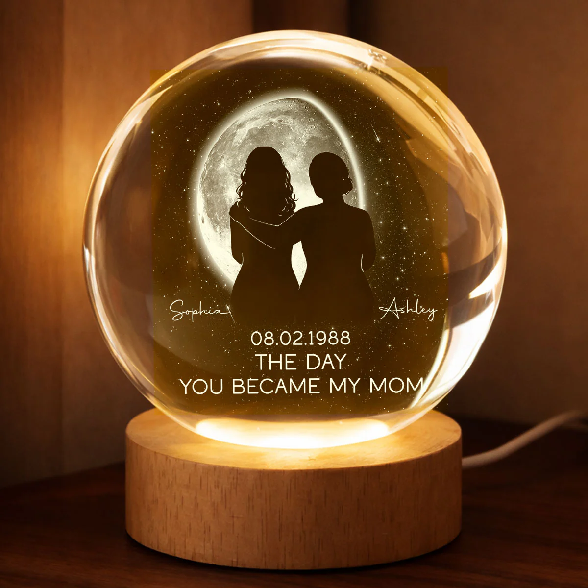 The Day You Became My Mom, Custom Moon Phase by Date - Personalized Crystal Ball LED Night Light - Heartfelt Mother's Day Gift for Mom, Wife - Image 4