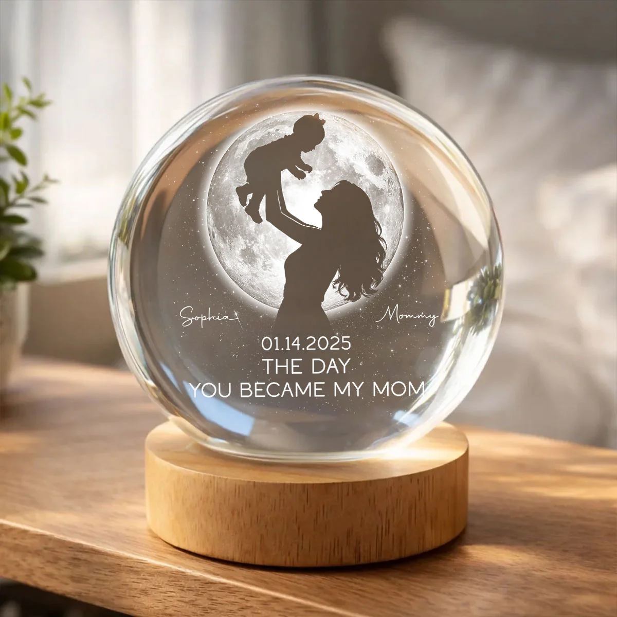 The Day You Became My Mom, Custom Moon Phase by Date - Personalized Crystal Ball LED Night Light - Heartfelt Mother's Day Gift for Mom, Wife - Image 6