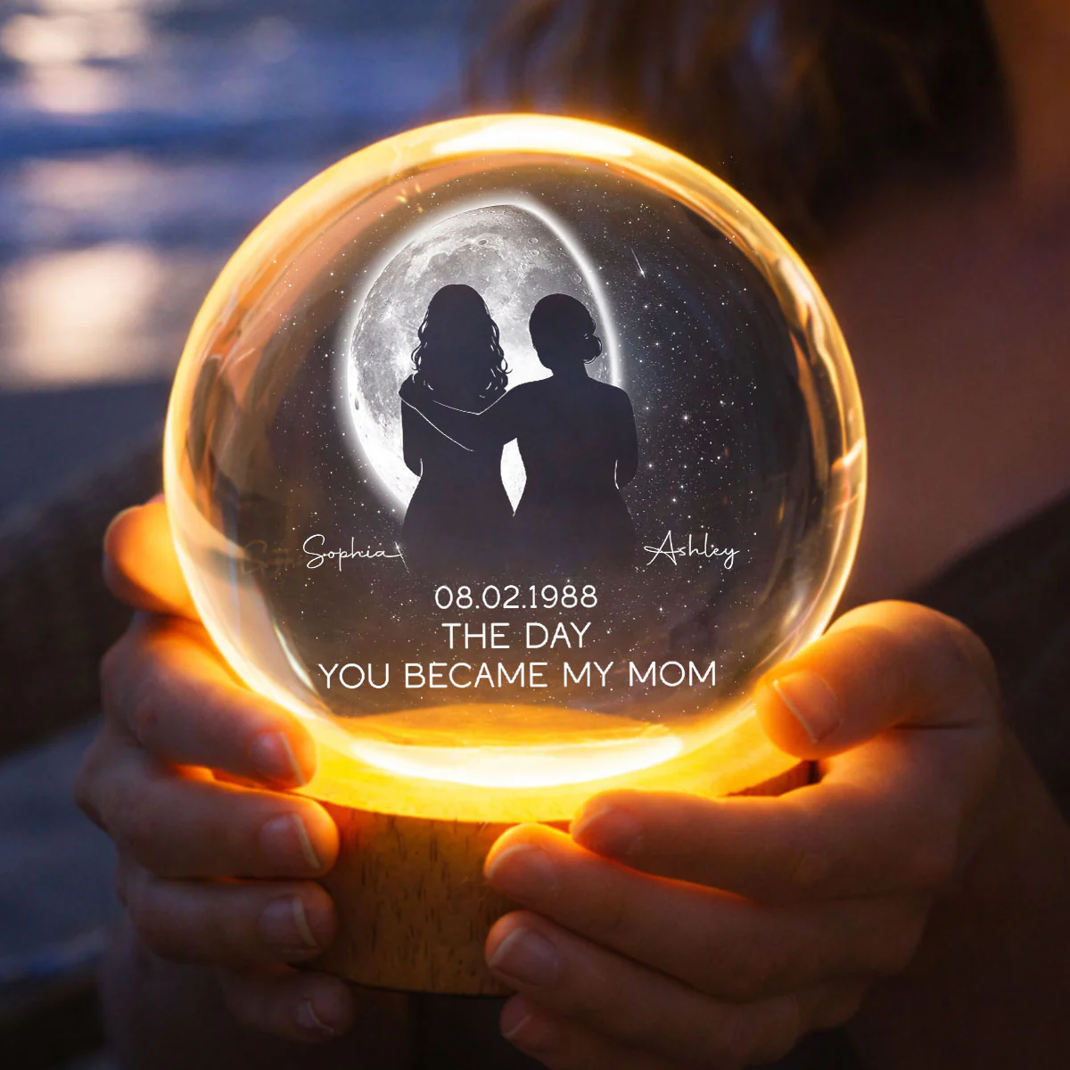 The Day You Became My Mom, Custom Moon Phase by Date - Personalized Crystal Ball LED Night Light - Heartfelt Mother's Day Gift for Mom, Wife - Image 7