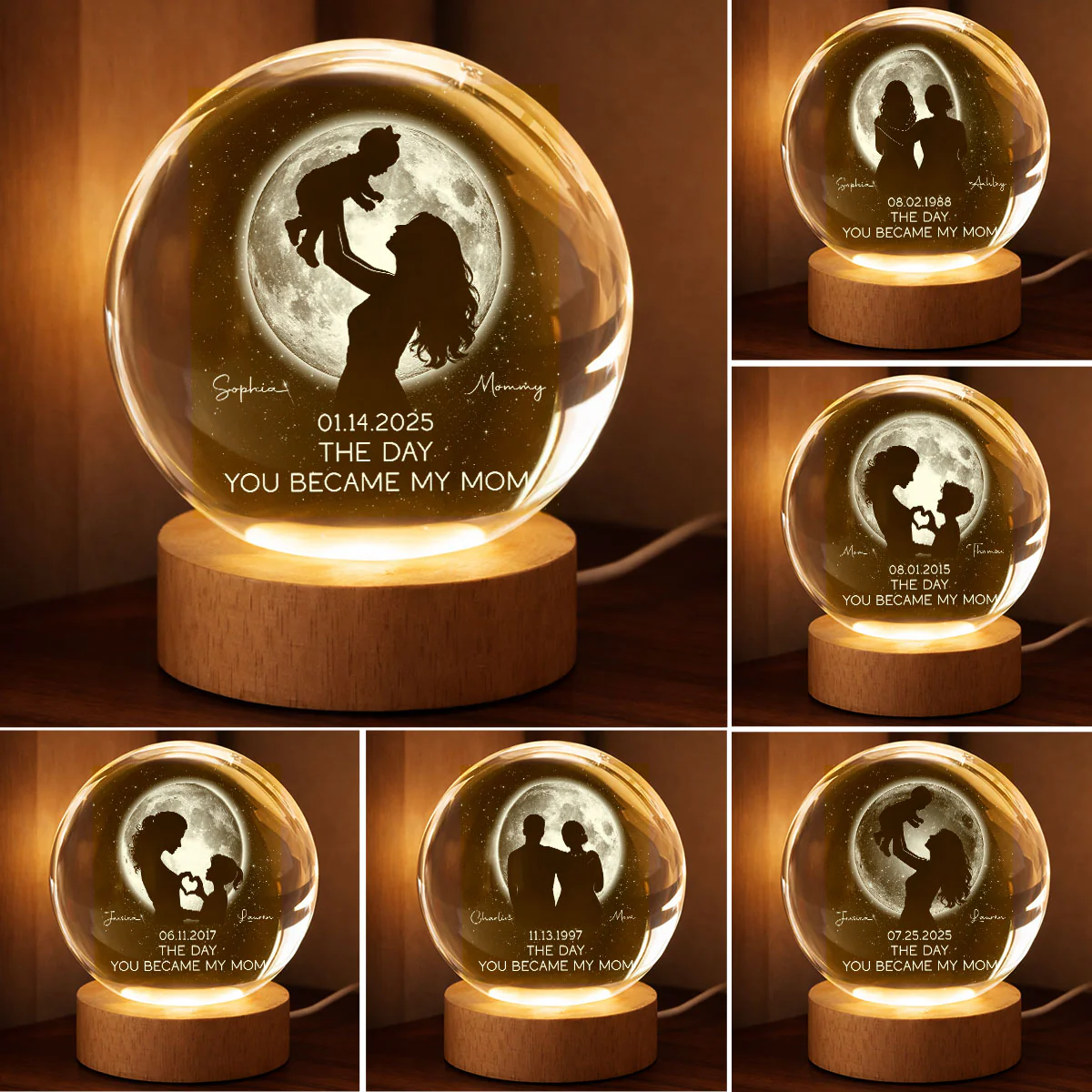 The Day You Became My Mom, Custom Moon Phase by Date - Personalized Crystal Ball LED Night Light - Heartfelt Mother's Day Gift for Mom, Wife - Image 8