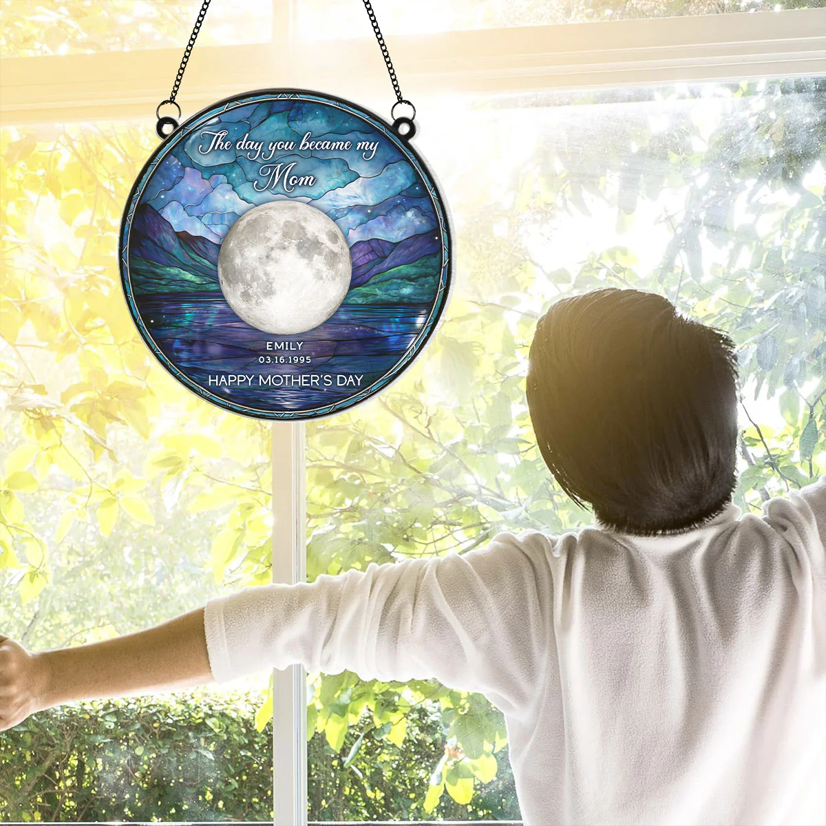 The Day You Became My Mom Custom Moon Phase by Date - Personalized Suncatcher - Heartfelt Mother's Day Gift for Mom - Image 4
