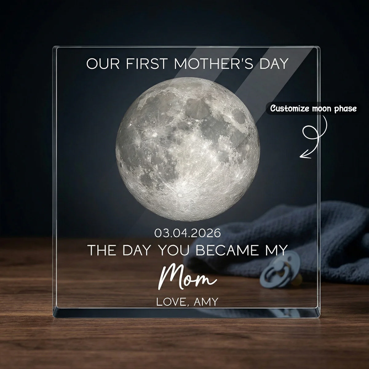 The Day You Became My Mom Custom Moon Phase First Mother's Day - Personalized Acrylic Block Plaque - First Mother's Day Gift For New Mom - Image 2
