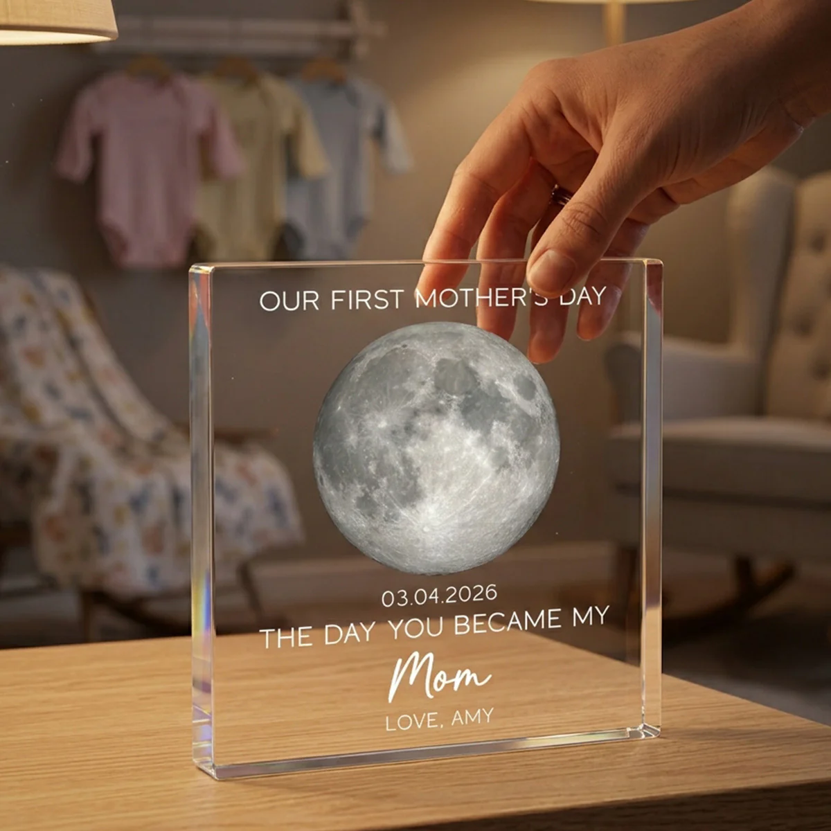 The Day You Became My Mom Custom Moon Phase First Mother's Day - Personalized Acrylic Block Plaque - First Mother's Day Gift For New Mom - Image 3