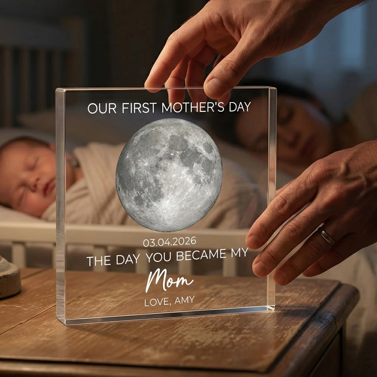 The Day You Became My Mom Custom Moon Phase First Mother's Day - Personalized Acrylic Block Plaque - First Mother's Day Gift For New Mom - Image 4