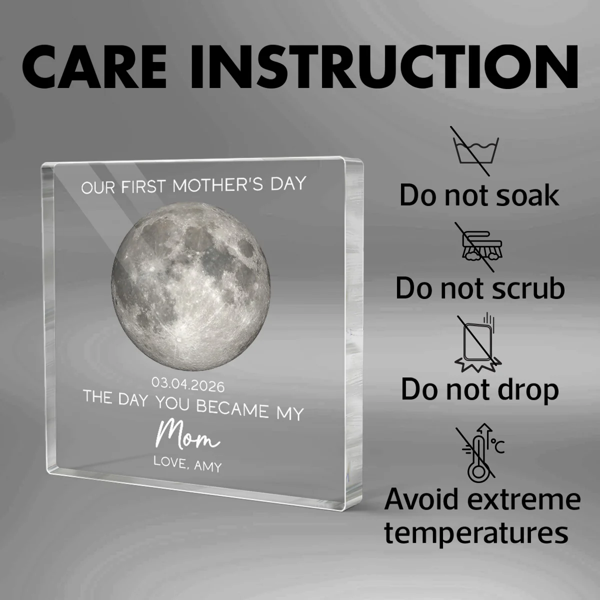 The Day You Became My Mom Custom Moon Phase First Mother's Day - Personalized Acrylic Block Plaque - First Mother's Day Gift For New Mom - Image 7
