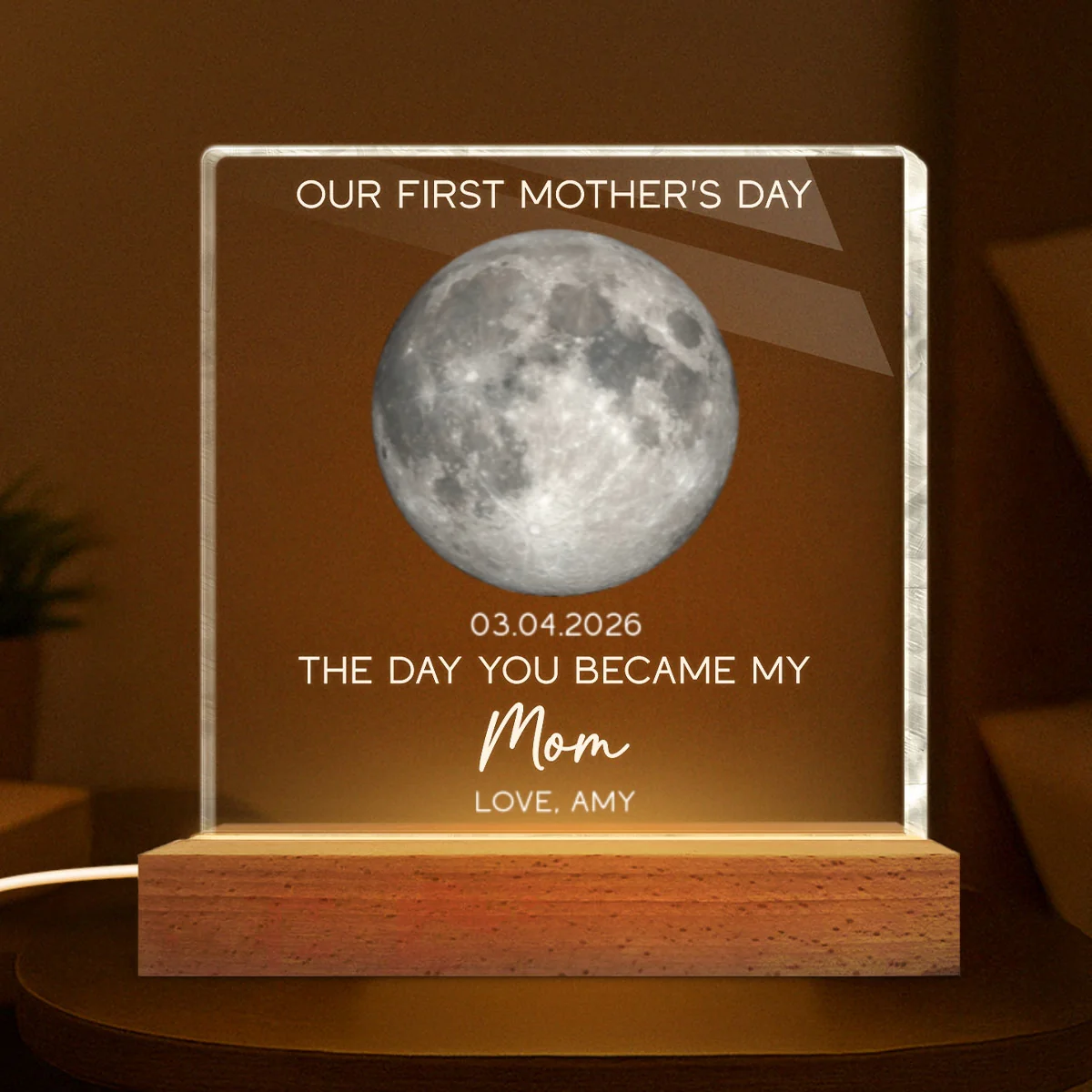 The Day You Became My Mom Custom Moon Phase First Mother's Day - Personalized Acrylic Block Plaque LED Night Light - First Mother's Day Gift For New Mom - Image 10