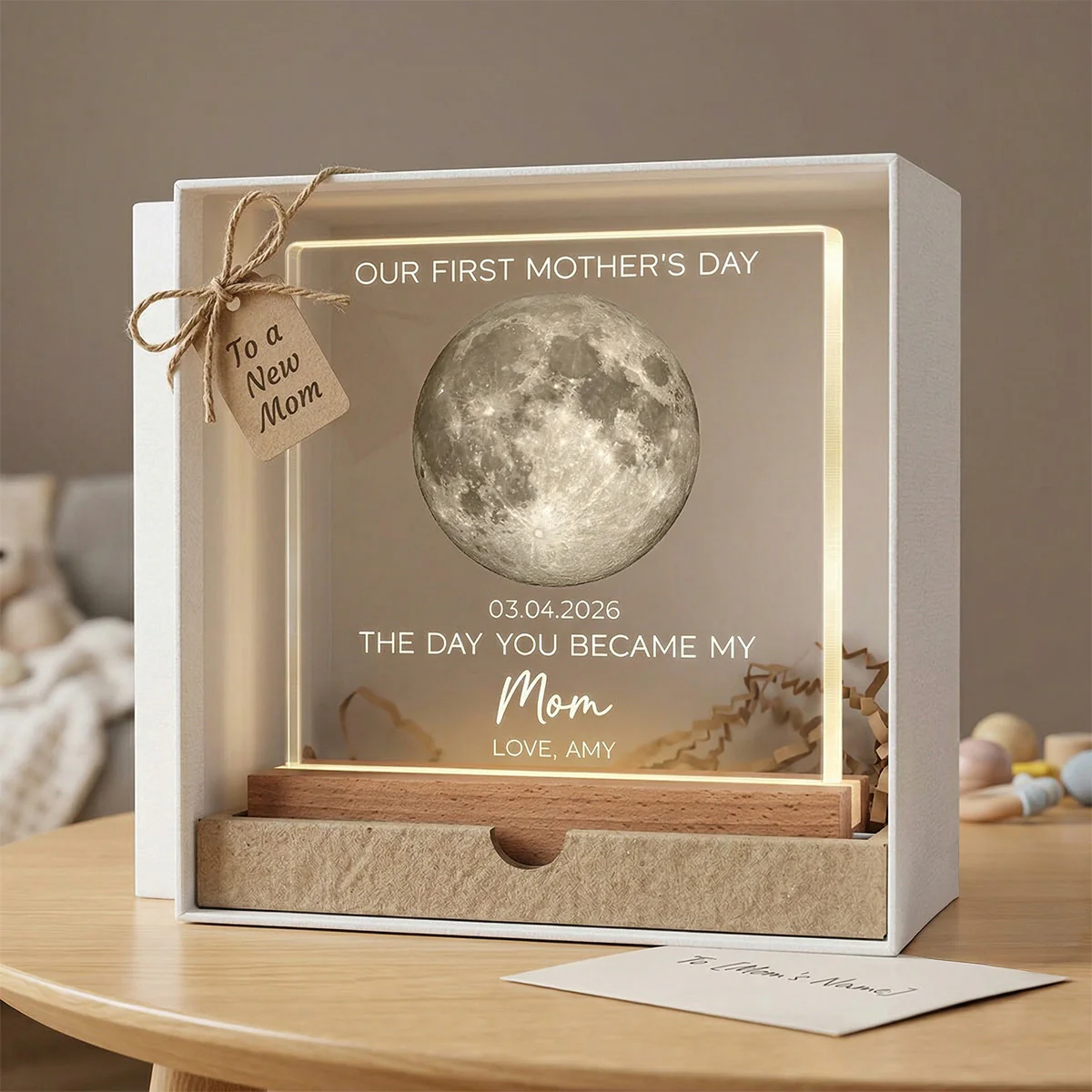 The Day You Became My Mom Custom Moon Phase First Mother's Day - Personalized Acrylic Block Plaque LED Night Light - First Mother's Day Gift For New Mom - Image 7