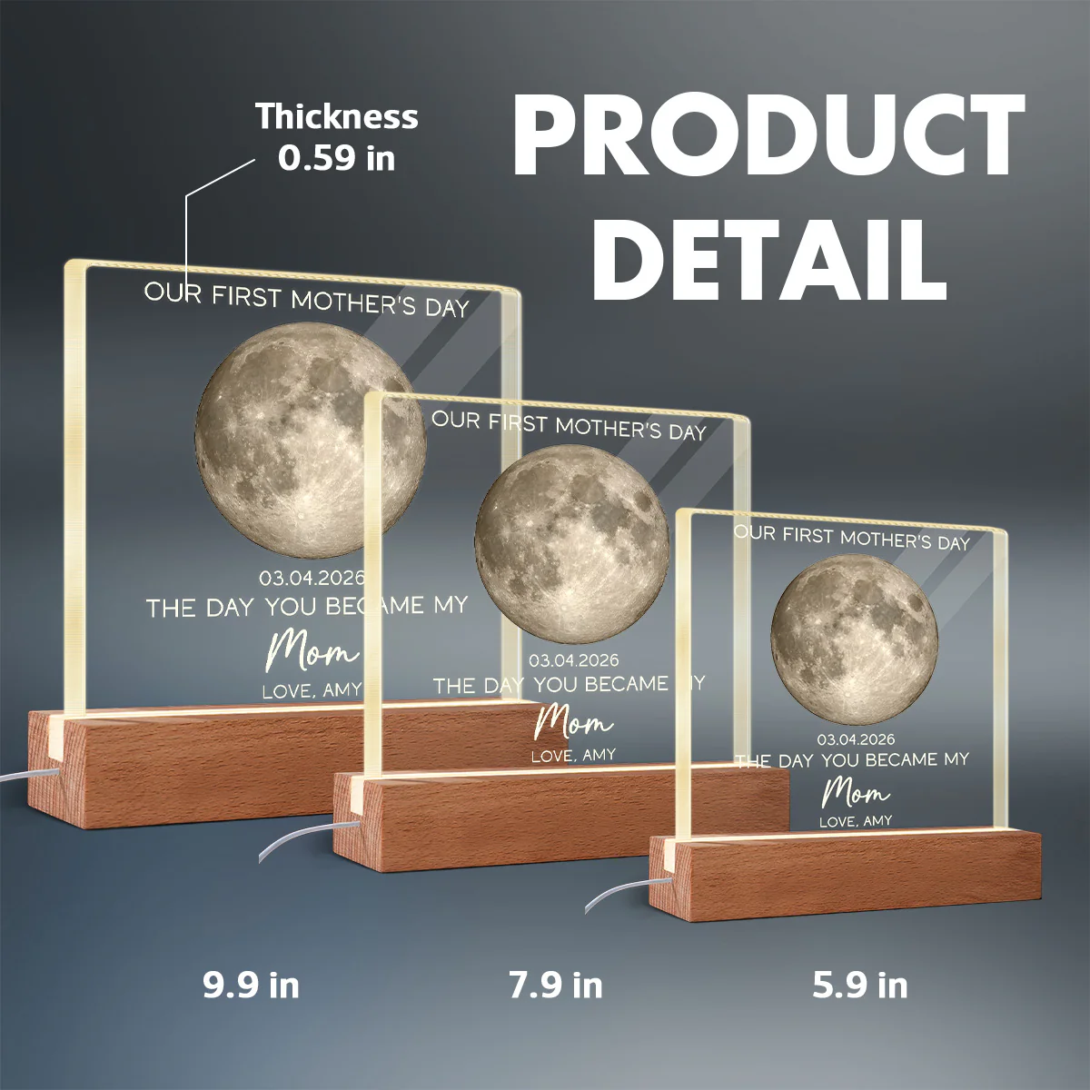 The Day You Became My Mom Custom Moon Phase First Mother's Day - Personalized Acrylic Block Plaque LED Night Light - First Mother's Day Gift For New Mom - Image 8