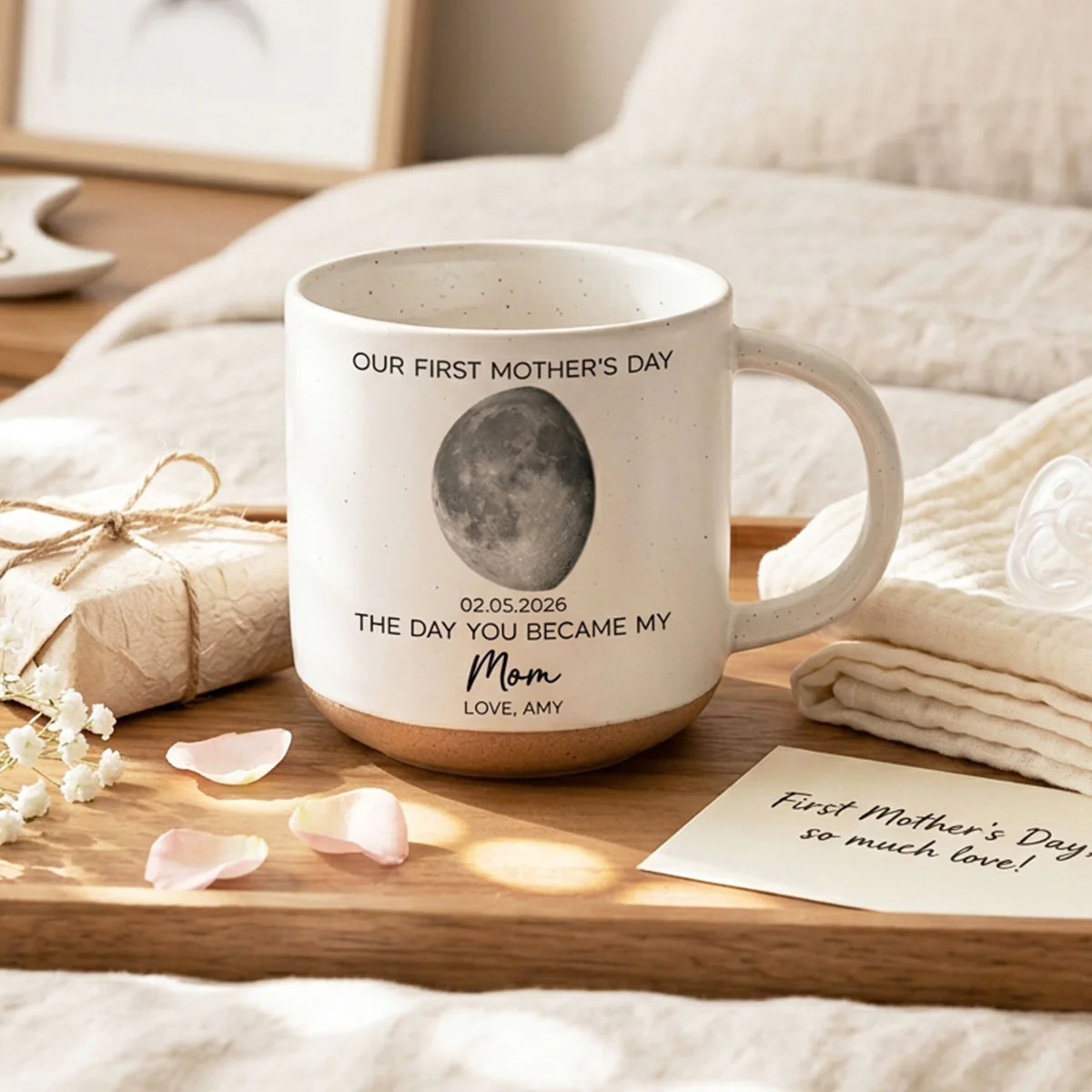 The Day You Became My Mom Custom Moon Phase First Mother's Day - Personalized Pottery Mug - First Mother's Day Gift For New Mom - Image 5