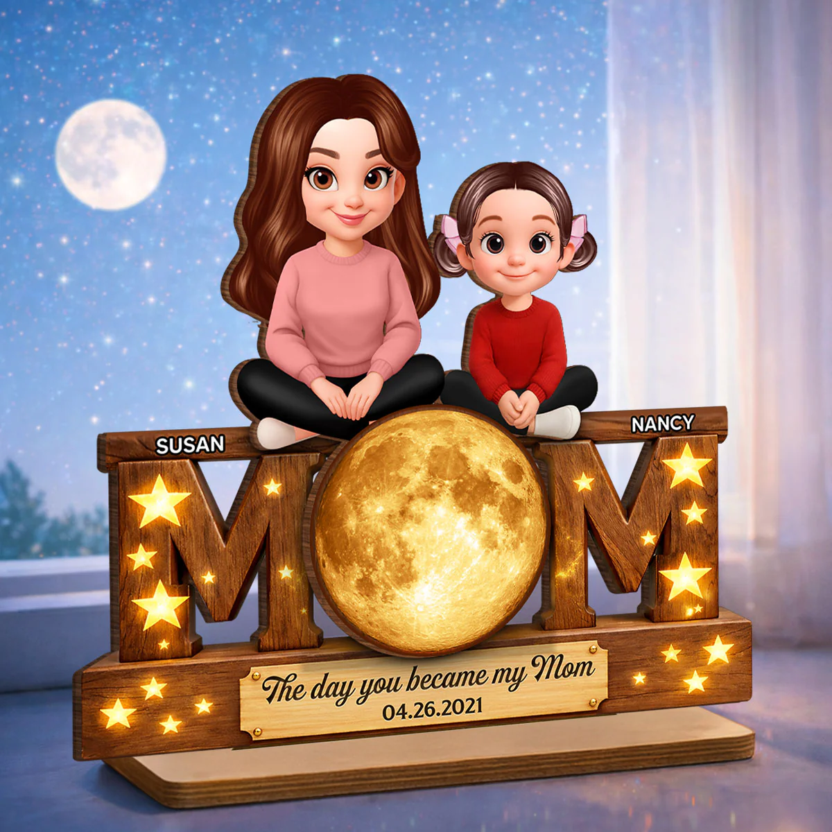 The Day You Became My Mom Custom Moon Phase - Personalized 2-Layered Wooden Plaque - Heartfelt Gift For Mom, Grandma - Image 2