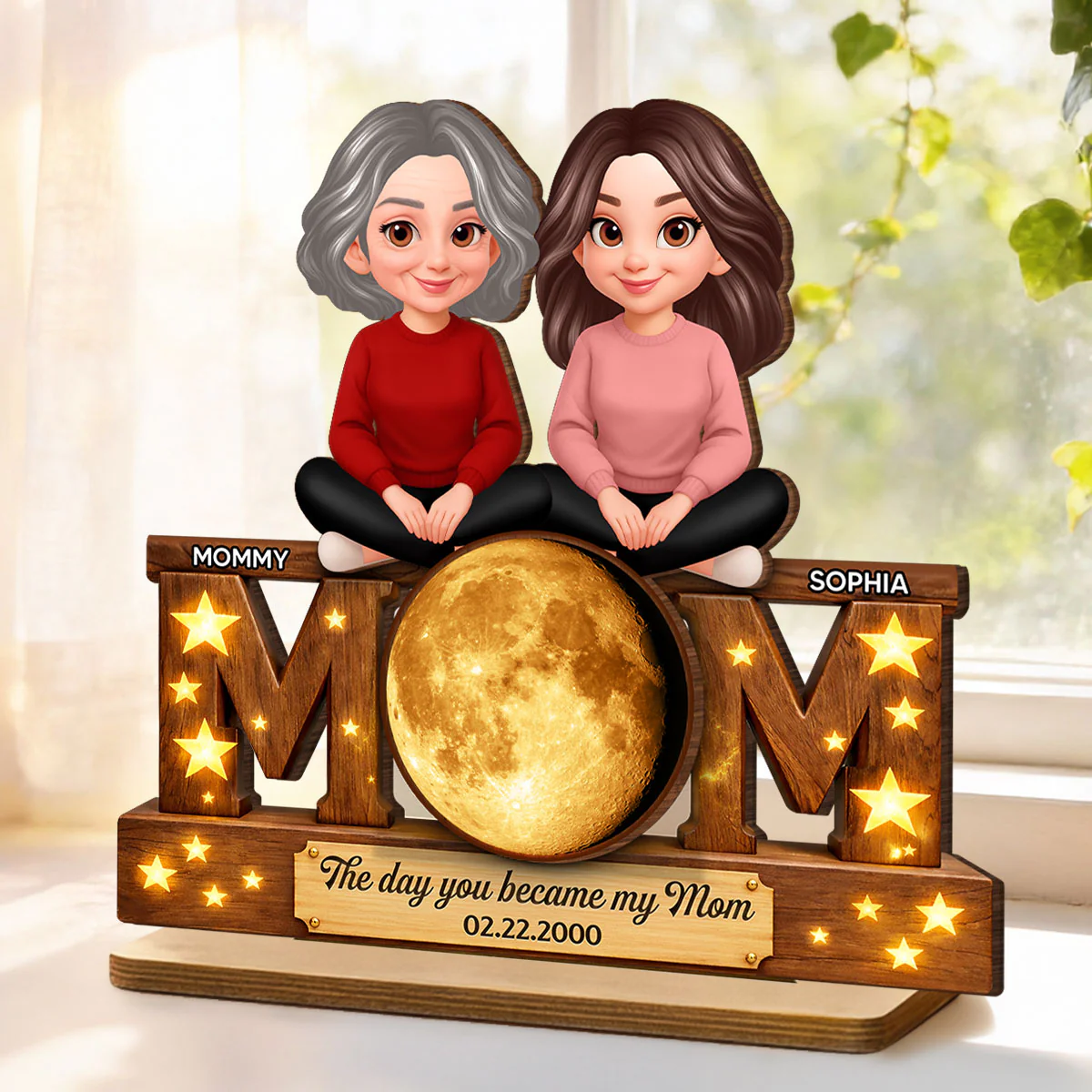 The Day You Became My Mom Custom Moon Phase - Personalized 2-Layered Wooden Plaque - Heartfelt Gift For Mom, Grandma - Image 4
