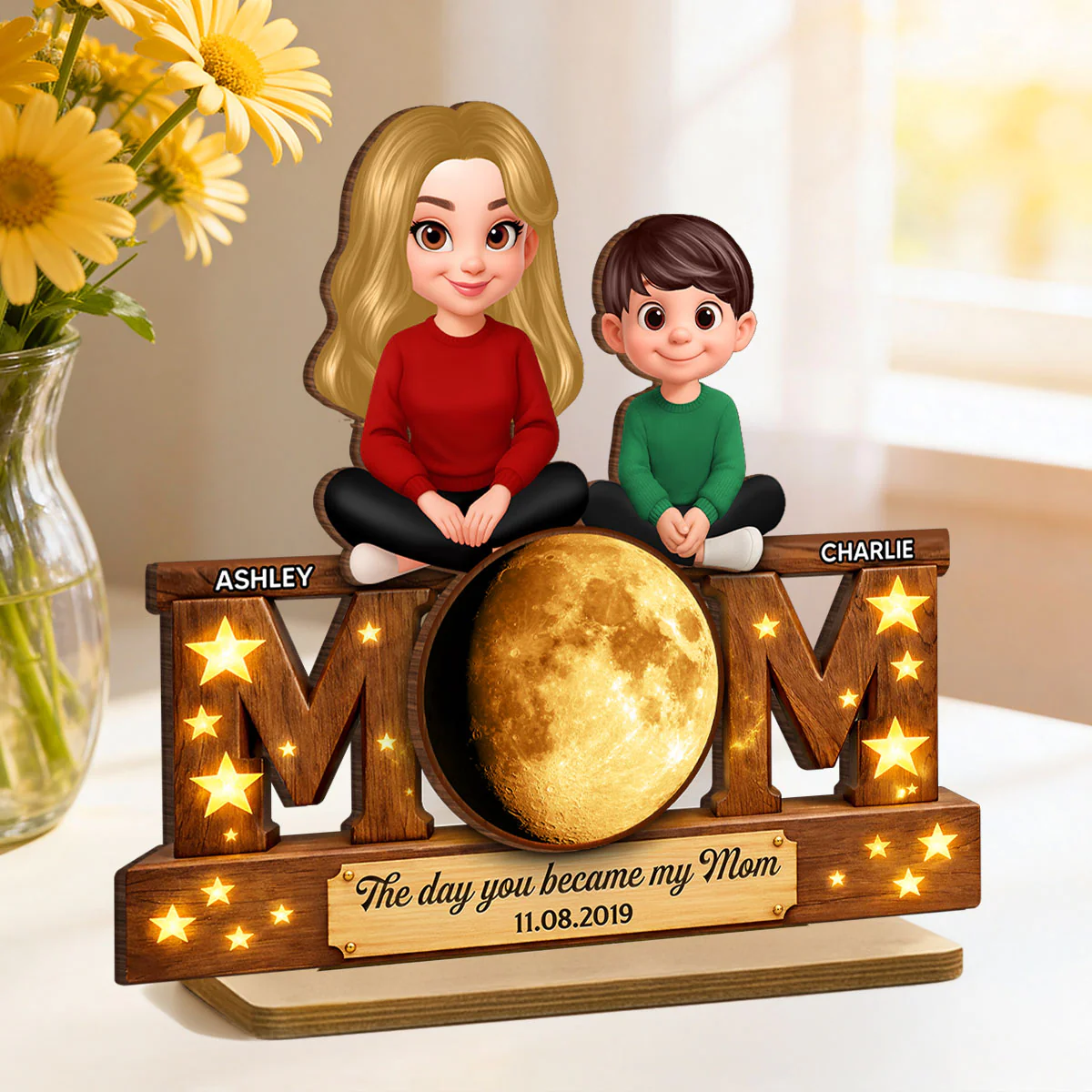 The Day You Became My Mom Custom Moon Phase - Personalized 2-Layered Wooden Plaque - Heartfelt Gift For Mom, Grandma - Image 5