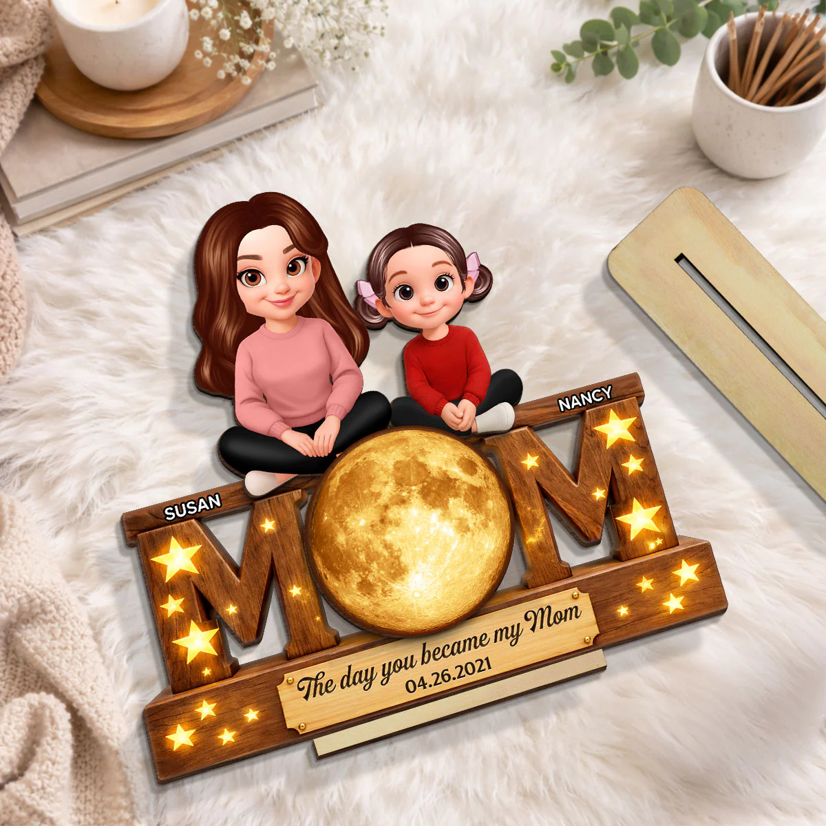 The Day You Became My Mom Custom Moon Phase - Personalized 2-Layered Wooden Plaque - Heartfelt Gift For Mom, Grandma - Image 6