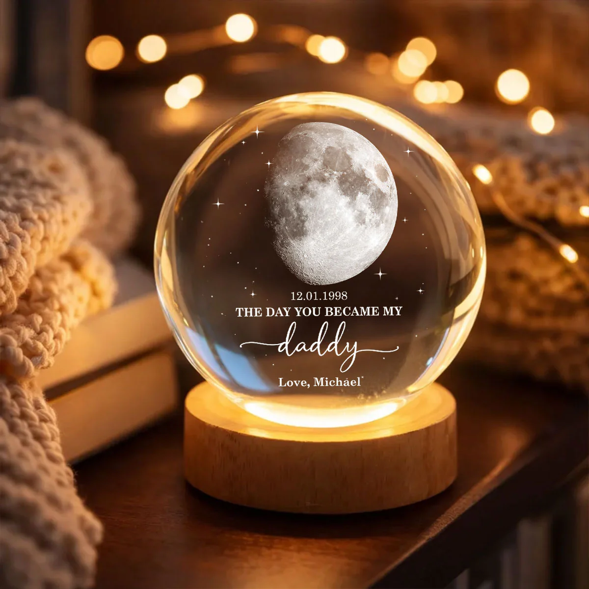 The Day You Became My Mom Dad - Personalized Crystal Ball LED Night Light - Sentimental Gift for Mom, Dad - Image 2