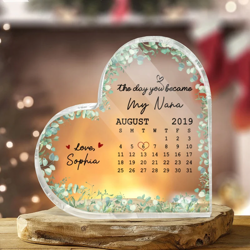 The Day You Became My Mom Grandma Mother‘s Day Gift Personalized Acrylic Heart Plaque - Image 3