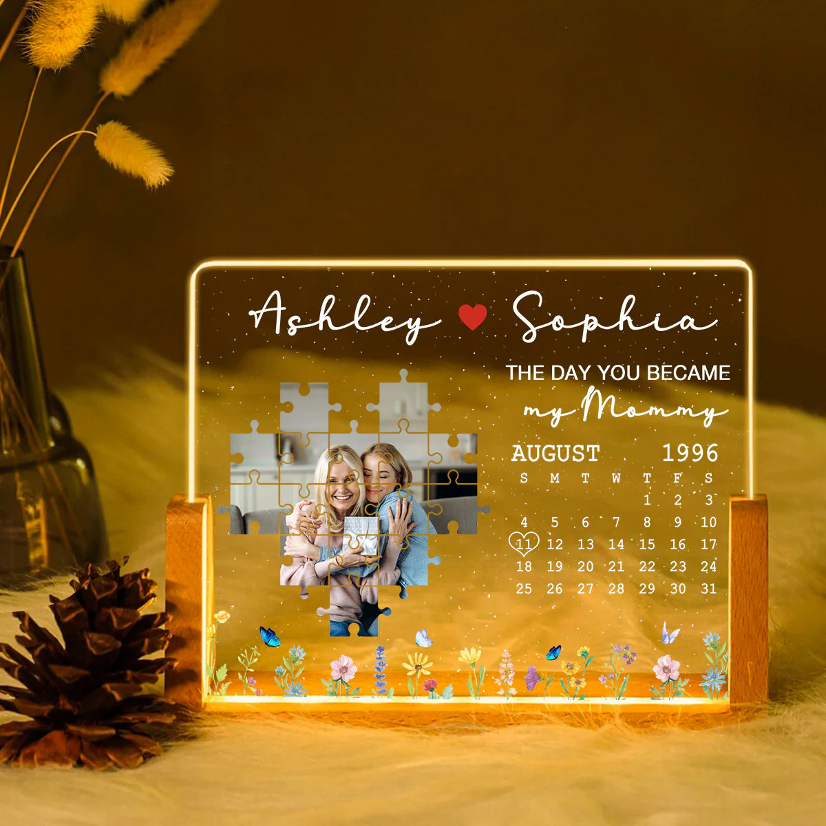 The Day You Became My Mom Grandma Upload Photo Puzzle Calendar Personalized U-Base Acrylic LED Night Light - Image 8