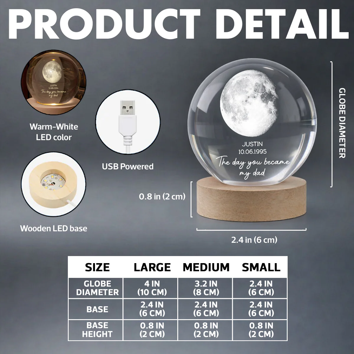 The Day You Became My Mom - Personalized Crystal Ball LED Night Light - Heartfelt Gift for Mom, Dad - Image 10