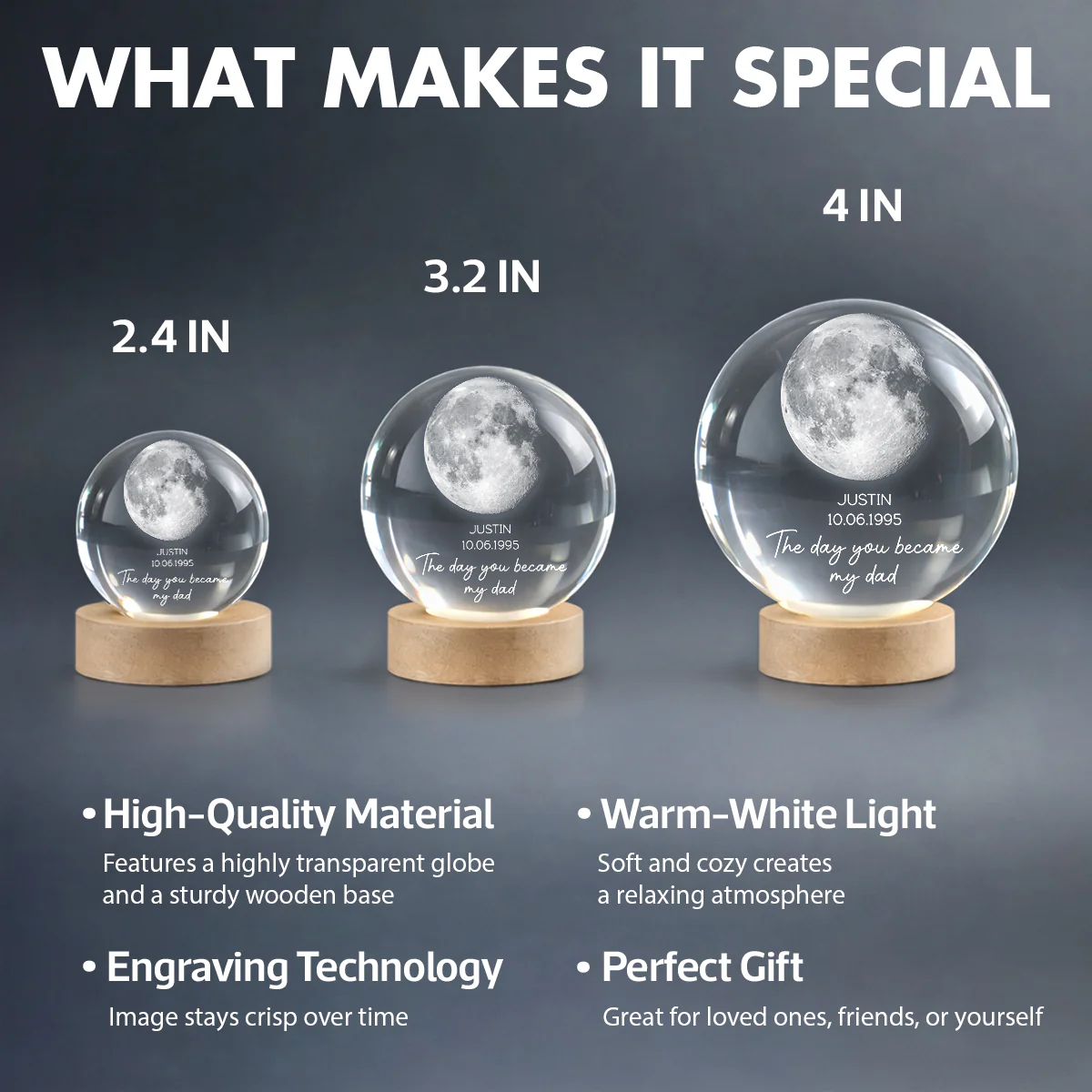 The Day You Became My Mom - Personalized Crystal Ball LED Night Light - Heartfelt Gift for Mom, Dad - Image 11