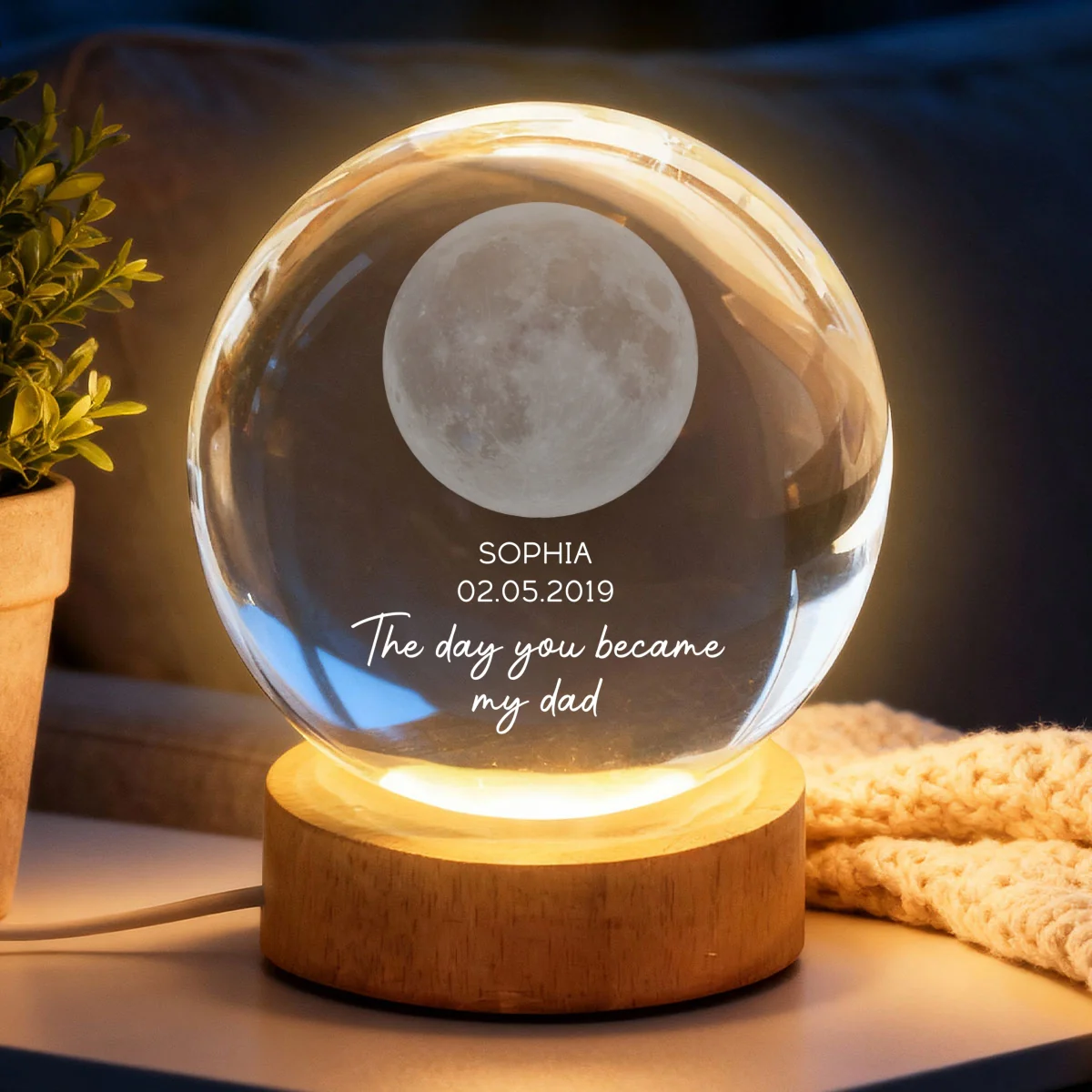 The Day You Became My Mom - Personalized Crystal Ball LED Night Light - Heartfelt Gift for Mom, Dad - Image 12