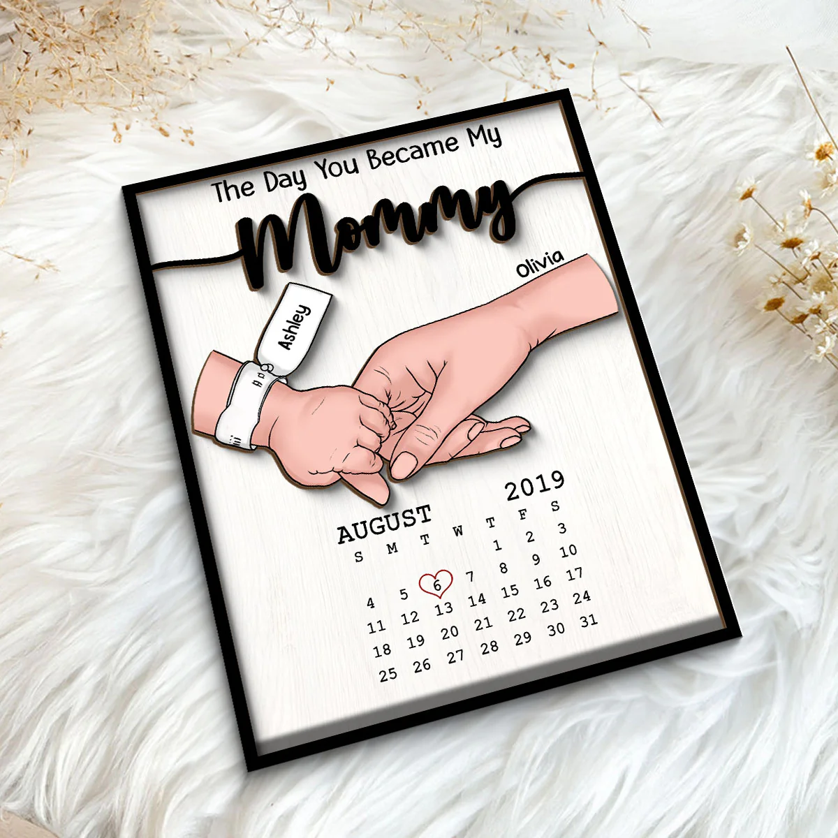 The Day You Became My Mommy Baby Birthday Calendar Personalized 2-Layer Wooden Plaque - Image 5
