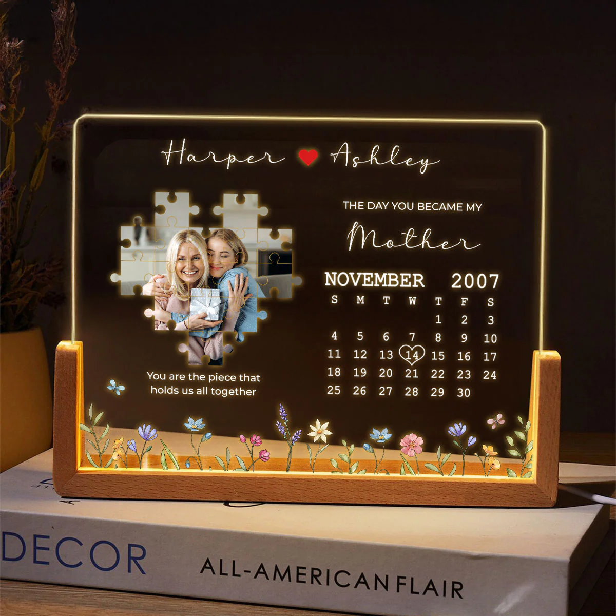 The Day You Became My Mommy, You Are the Piece that Holds Us All Together Personalized Photo Night Light Plaque, Mom Gift from Daughter, Gift - Image 8