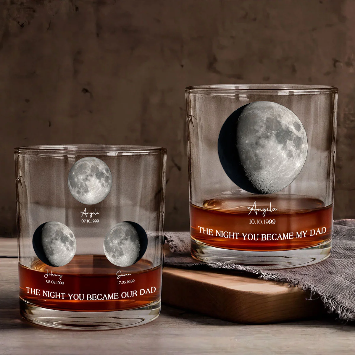 The Day You Became Our Dad, Custom Birth Moon Phase by Date Personalized Wine Glass, Father's Day Gift for Dad, Gift for Husband